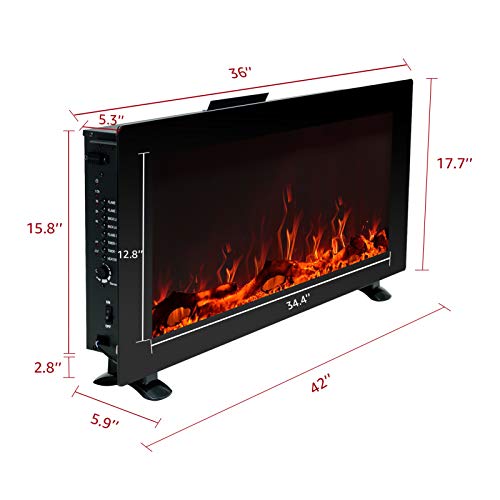 FLAME&SHADE 42 Inch Wide Electric Fireplace, Wall Mounted or Freestanding Portable Room Heater with Infrared Remote, 1500/750w