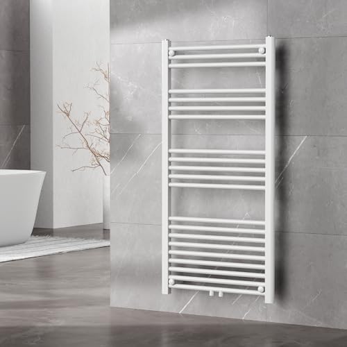 [neu.haus] Radiador Toallero Mural Potencia 574 W Secatoallas con 21 Tubos Calentador de Toallas Modo Agua Caliente para Espacios Reducidos Acero 120 x 60 cm - Blanco