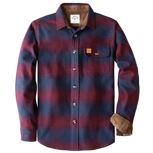 Dubinik® 13oz Super Schweres Flanellhemd Herren Hemd Langarm Kariert Warmes Casual Baumwolle Schwer Button Down