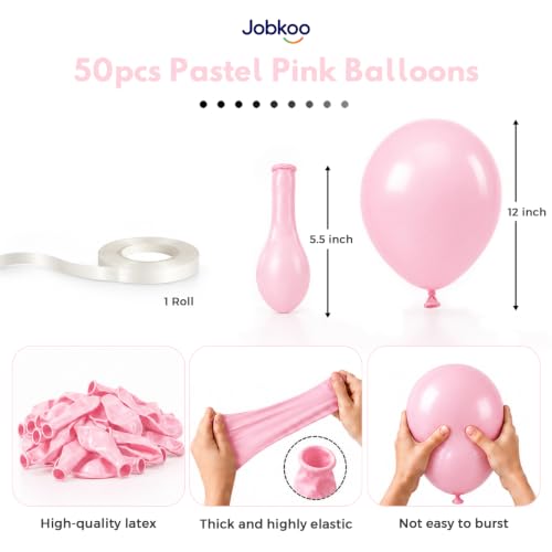 Image of Jobkoo Pastel Pink Balloons 12 Inch, 50Pcs Baby Light Pink Latex Balloon