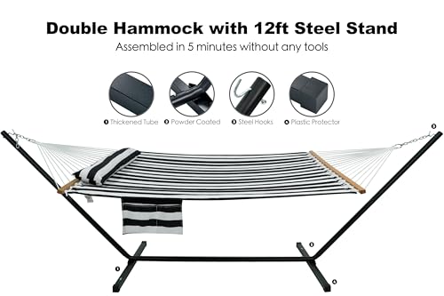 Image of GAFETE 2 Person Hammock with Stand for Outside, Heavy Duty Steel Stand