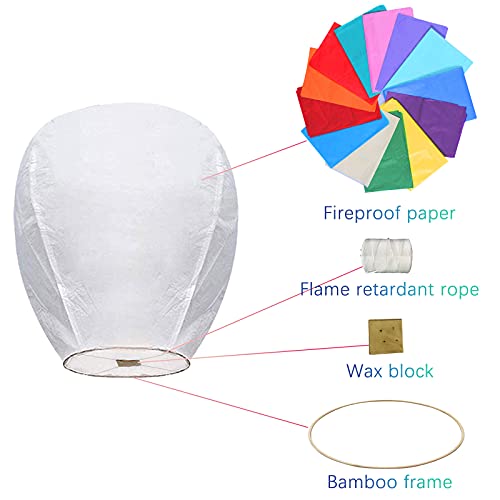 Nuluphu 20 Pack Chinese Lanterns to Release in Sky Memorial, Paper Flying Lanterns Wishing Lanterns for Celebrations of Life Party Supplies(Multicolor)