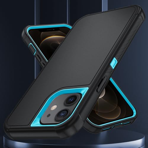 Image of SunStory Compatible with iPhone 12 /12 Pro Case with HD Screen Protector, 3-Layer Heavy Duty Full-Body Cover,3 in 1 Hybrid Protective Case for iPhone 12 /12 Pro 6.1 inch, BlackSkyBlue