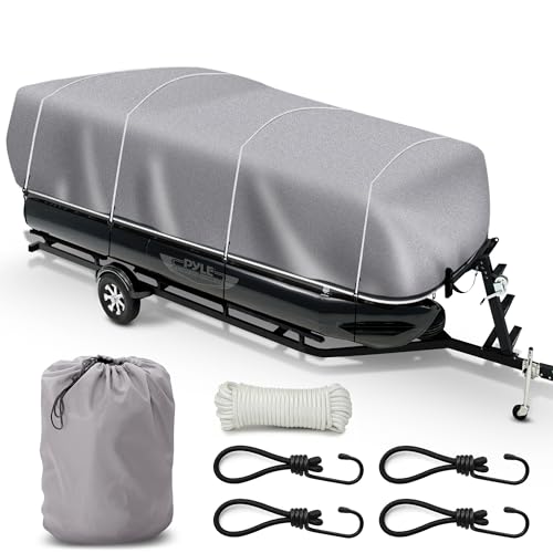 Pyle Boat Cover for Deck Boats - 21-24 ft Heavy Duty Pontoon Boat Cover, Waterproof Marine Grade Polyester, UV & Weather Resistant, Fits Beam Width up to 94', Storage Bag, 300D PU Coated (Gray)
