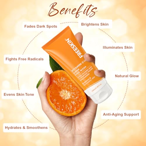 Image of Freeskin Vitamin C & E Supar Face Wash with Niacinamide, Ethyl Ascorbic Acid & Tocopheryl Acetate - Brightens, Illuminates & Evens Skin Tone, Reduces Dark Spots & Improves Skin Radiance, 100ml