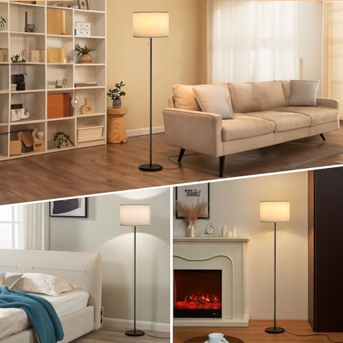 Image of Ambimall Floor Lamps for Living Room with 3 Color Temperatures Bulb & Pull Chain Switch, 60 inch Modern Standing Floor Lamp for Bedroom Kids Room Study Room（Grey Shade & Black Pole）