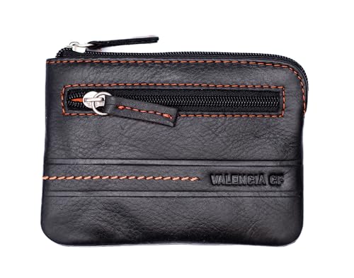 Valencia CF Monedero de Piel Genuina, Negro con Costuras