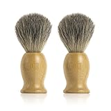 SAMEBUTECO Badger Hair Shaving Brushes with Bamboo Handles 2 Packs,Bamboo Longer Handle,Denser Bristles Shave Brush for Man,Hand Crafted Brush Set with Gift box