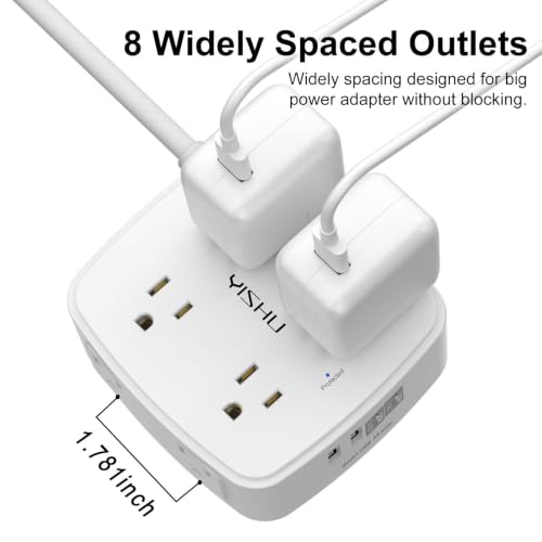 Image of 3Ft Surge Protector Power Strip - 8 Widely Outlets with 4 USB Ports, 3 Side Outlet Extender with 3 Feet Extension Cord, Flat Plug, Wall Mount, Desk USB Charging Station, ETL, White