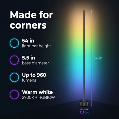 Image of DeeprBling LED Floor Lamp, 165 cm RGB Dimmable Floor Lamp with Remote Control and Bluetooth APP, 16 Million Colours, Music Sync and Timer, DIY Mode (Multicolored)