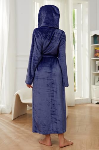 HEARTNICE Womens Long Hooded Robe, Soft Warm Fleece Bathrobes Full Length Plush House Coat3