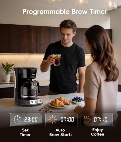 Image of ecozy 12-Cup Drip Coffee Maker with Electric Coffee Grinder Combos, Programmable Coffee Machine with Washable Basket Filter, Auto Shutoff Function, No Drip Pause & Pour, Brezzano DuoSet