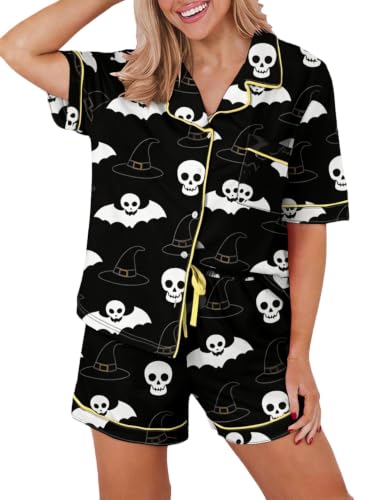 Image of KevaMolly Women Floral Notch Collar 2 Piece Holiday PJ Set | Print Short Sleeve Top, Drawstring Soft Vacation Sleep Shorts