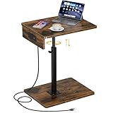 C Shaped End Table with Charging Station, Adjustable Height C Table End Table, 360°Swivel TV Tray Table for Small Spaces, Rounded Corners Couch Table, Side Tables Living Room for Sofa,Chair,Snack,Bed