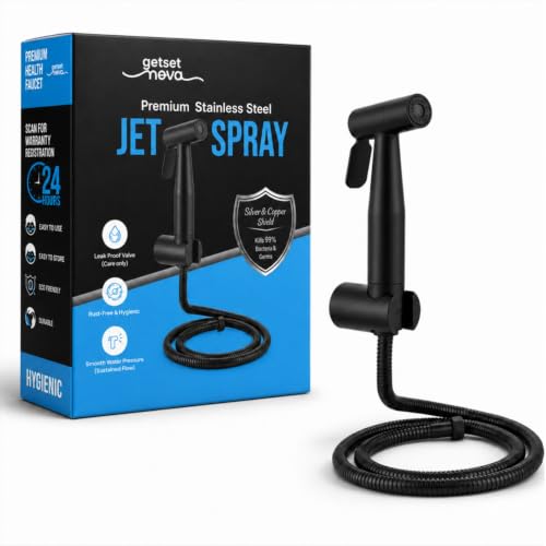 Image of Health Faucet Stainless Steel Handheld Bidet Sprayer with 1.5m Hose | Bathroom Hand Shower | Leakproof, Rust Resistant | Easy Installation. (Full Set Jet Spray Black)