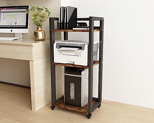 Natwind 3-Tier Movable Printer Stand With Storage Rolling Floor-Standing Deskside Shredder Computer Host Stand Adjustable Storage Shelf Rack On Wheels For Office Supplies Fax Scanner File Book (Retro) #TOP7