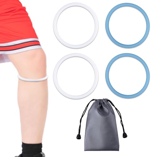 Image of Gosknor 4pcs Knee Band (Fluorescent White /Fluorescent Blue) | Patellar Tendon Support Strap Silicone Patella Knee Brace for Basketball Running Hiking Jumpers Soccer Volleyball Sports