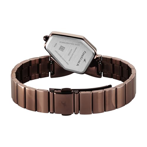 Image of Fastrack Wild Viper-Inspired Unique Shaped Brown Dial IP Brown Stainless Steel Strap Watch for Women - 6323QM01