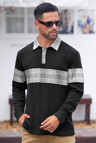 Mens Long Sleeve Polo Shirts Print Casual Vintage Classic Golf Shirt (S-XXL)2