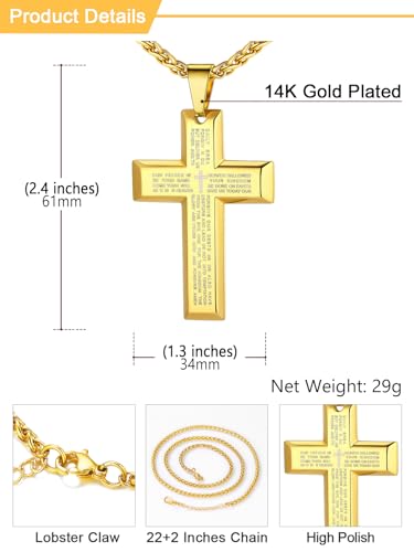 Image of U7 Cross Necklace for Men, Stainless Steel Silver Black Gold Mens Cross Necklace, 22-24 Inches