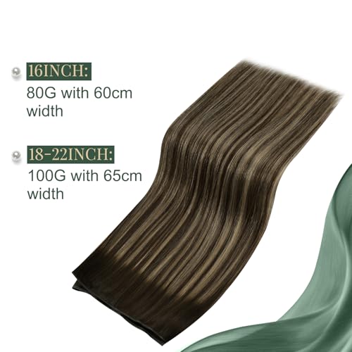 Image of Ugeat 100G Butterfly Wefts Human Hair Extensions Dark Brown Balayage 20inch