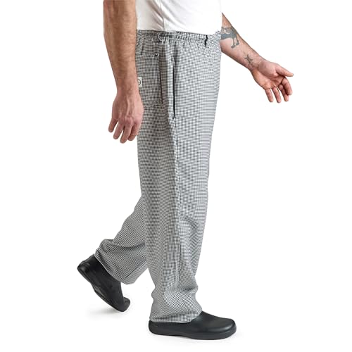 Image of Mercer Culinary M60030HTM Millennia Men's Cook Pants in Hounds Tooth, Medium, Black /White