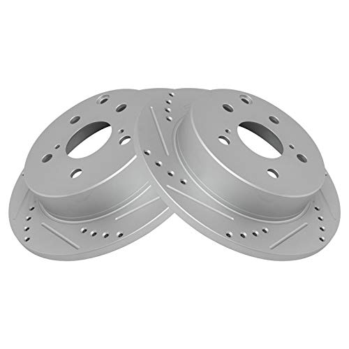 Image of TRQ Performance Rear Brake Pad and Rotor Set Ceramic Coated Drilled Slotted Rotors Compatible with 2010-2012 Lexus HS250h 2006-2018 Toyota RAV4