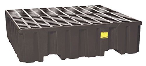 Image of Eagle High Capacity 4 Drum Spill Containment Pallet with Drain and Forklift Pockets, 52.5 inchx51 inchx13.75 inch, 132 Gallon Sump, 8,000 lbs. Load Capacity Secondary Containment Pallet, Made in USA, Black, 1640B