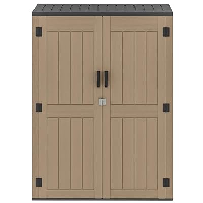 DWVO 59 Cu. Ft. Vertical Storage Shed, Weatherproof Outdoor Tall Cabinet with Double-Wall Panels and Floor, Lockable Resin Shed for Garden, Garage, Patio,Brown (Shelves Not Included)