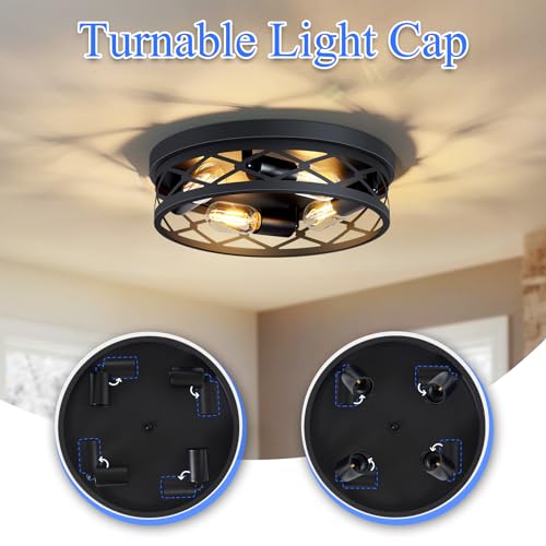 Image of SKEJAO Flush Mount Ceiling Light Fixture,Ceiling Light Fixture for Hallway, Black Hallway Light Fixtures Ceiling,Light Fixtures Ceiling Mount for Kitchen,Farmhouse,Hall (2 Pack) (13.99inch)