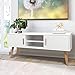 Produktbild amzdeal TV Schrank Fernsehtisch für TV bis zu 55 Zoll, TV Board mit 2 Türen und 2 Regalen, Modern TV Möbel Lowboard Tisch für Wohnzimmer, Fernsehschrank Holz,112x43.5x30cm, Weiß