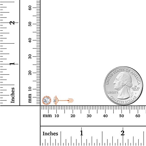 Solid 14K Gold 6mm Textured Halo Natural Birthstone Screwback Stud Earrings For Women | 4mm Round Birthstone | 14K Gold Halo Textured Screwback Earrings For Women4
