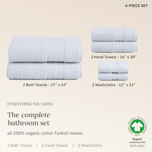 California Design Den Organic Cotton Bathroom Towel Set of 6, Soft Blue - image 3