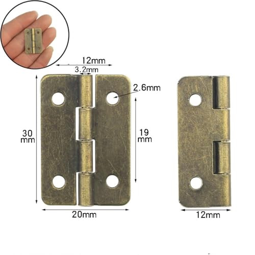 Kleine Scharniere für Schmuckkästchen, Mini-Scharniere aus antikem Messing, kleine Scharniere, Holzbox-Scharniere mit Schraube für Musikkoffer, Puppenhaus (Bronze, 21 x 30 mm), 30 Stück
