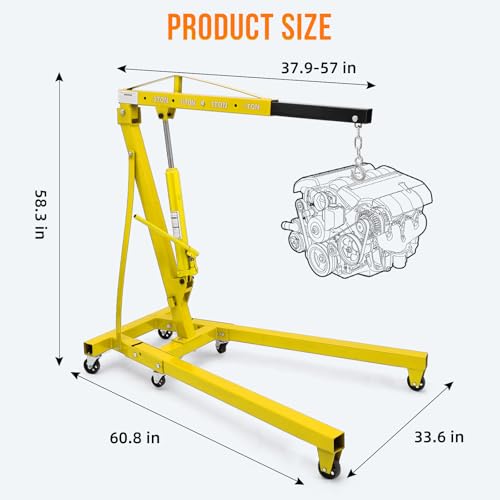 Garvee 2 Ton Engine Hoist, Hydraulic Cherry Picker Engine Crane, Yellow by Garvee - Image 5