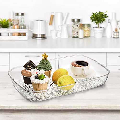 Lyellfe 4 Pack Clear Serving Tray, Plastic Deep Serving Platter, Spill Proof Coffee Table Tray, 15 X 10 Inch Decorative Perfume Tray, Ideal For Bathroom, Dining Table, Vanity Cabinet #TOP4