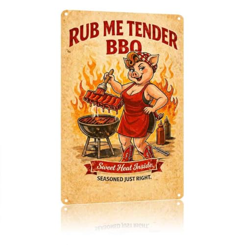 Rub Me Tender BBQ Funny Sign Home Novelty Aluminum Metal Sign 8 x 12 Inch