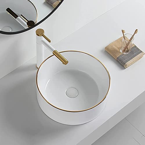 Wzglod Bathroom Vanity Sink Round Handmade Porcelain Ceramic Above Counter Vessel Sink With Sink Drain Art Basin Suitable For Bathroom Balcony Small Apartment Hotel (Color : C) #TOP2