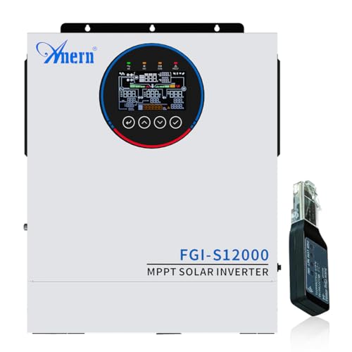 Anern Inversor Híbrido 12000W 48V CC A 220-240V CA,Inversor Solar AutóNomo, Controlador De Carga Mppt 160 A Integrado,Doble Entrada Fotovoltaica, Doble Salida De Ca,Puede Funcionar Sin Batería