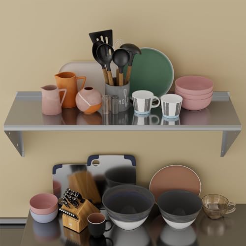 DULNICE Stainless Steel Wall Shelf,Commercial Wall Mount Floating Shelving for Kitchen Restaurant Bar Home Laundry and Utility Room (47.2‘’ x11.8) by DULNICE - Used condition - Image 2