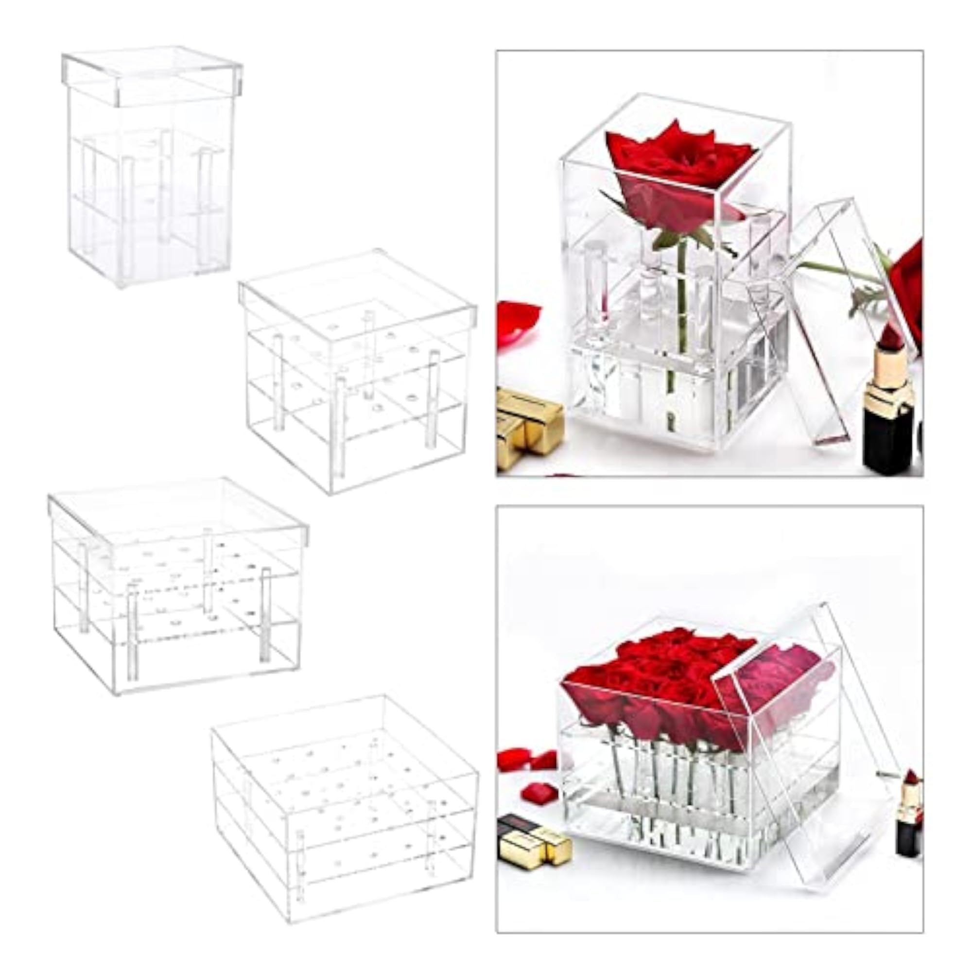 Clear Acrylic Rose Flower Box Cut Flower Holder
