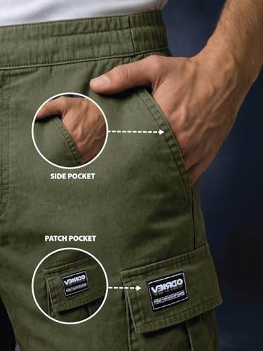 Image of Veirdo Men Twill Woven Cargo Shorts Lightweight Summer & Outdoor Wear Drawstring Waist Multi Pocket Design Adjustable Fit Comfortable, (S to 2XL)
