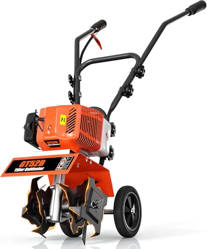 72CC 2-Stroke Gas Tiller Cultivator - 10' Working Width & 5' Depth, Heavy Duty Gasoline Powered Rototiller with 3-Gear Adjustable Handle, High-Speed Soil Cultivator for Lawn, Garden & Farm