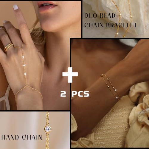 ÌF ME Hand Chain Bracelet Set 14K Gold Plated Durable Gold Bracelets for Women Adjustable Finger Bracelet Hand Jewelry with Extender Perfect for Everyday Wear Ring Bracelet Hand3