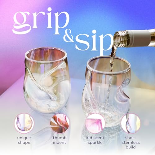 Dragon-Glassware-Stemless-Wine-Glasses-16-oz-Stemless-Wine-Glass-Set-with-Finger-Indentations-Set-of-2-Iridescent-Glassware-Aerates-Naturally Dragon Glassware Stemless Wine Glasses 16 oz Stemless Wine Glass Set with Finger Indentations Set of 2 Iridescent Glassware Aerates Naturally