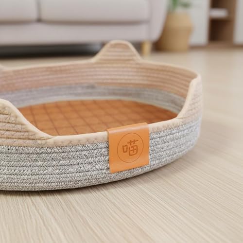 Panier pour chat tissé à la main gris mélangé résistant aux griffes