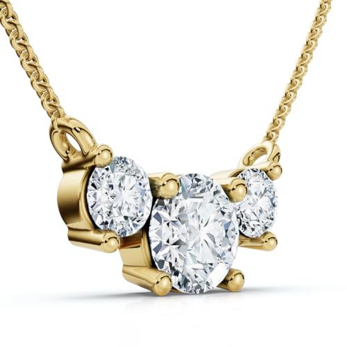 1Ct Diamond 3-Stone Pendant Necklace 14k Gold Lab Grown