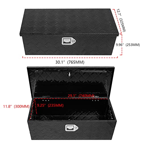 Edicapo 30 Inch Tool Box Flatbox Truck Bed Toolbox ,Rv Storage Organizer,Truck Tools Chest Box With Side Handle & Lock Keyscompatible With Car Outdoor Trailer Pickup,Black Aluminum 5 Bar Tread Toolbox(30''X13''X10'') #TOP1