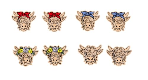 Highland Cow Wooden Cattle Earrings Handmade Western Earrings Set Cute Sunflower Bow Cow Animals Dangle Drop Earrings for Women-Style 7