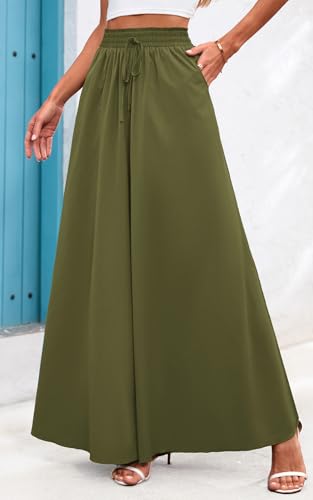 Flowy Pants for Women Summer Wide Leg Boho Beach Long Pants Lounge Palazzo Trouser with Pocket